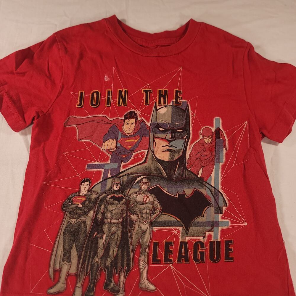 DC Justice League Graphic Crew Neck Short Sleeve T-Shirt Youth Boys Size 4 Red